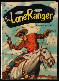 8x381 LONE RANGER #35 comic book 1951 painted cover art of him with gun & lasso riding on Silver!