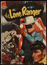 8x389 LONE RANGER #76 comic book 1954 painted cover art of him with gun drawn by the American flag!