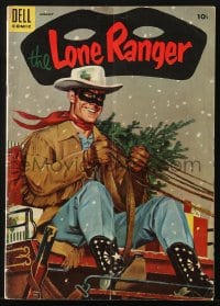 8x390 LONE RANGER #79 comic book 1955 painted cover art of him with Christmas tree on stagecoach!
