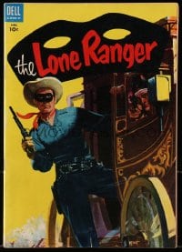 8x393 LONE RANGER #82 comic book 1955 painted cover art of him & Tonto w/ guns drawn on stagecoach!