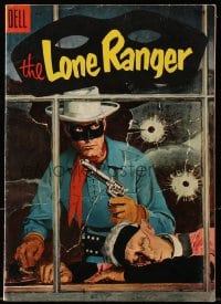 8x394 LONE RANGER #83 comic book 1955 painted cover art of him with gun drawn by broken window!
