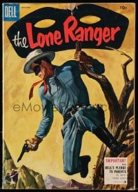 8x396 LONE RANGER #87 comic book 1955 painted cover art of him pointing gun at bad guys far away!
