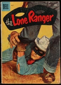 8x397 LONE RANGER #97 comic book 1956 painted cover art of him on ground grabbing bad guy's leg!