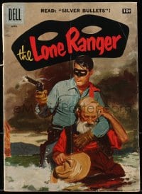 8x375 LONE RANGER #105 comic book 1957 painted cover art of him rescuing old man from drowning!