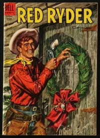 8x402 RED RYDER #137 comic book 1954 cover art of him using gun as hammer to hang Christmas wreath!