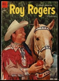 8x419 ROY ROGERS #77 comic book 1954 great cover portrait of him giving an apple to Trigger!