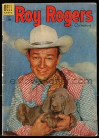 8x422 ROY ROGERS #90 comic book 1955 great cover portrait of him holding a cute puppy!