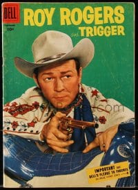 8x423 ROY ROGERS #93 comic book 1955 great cover portrait of him with his gun drawn by saddle!