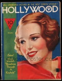 8x831 HOLLYWOOD magazine January 1934 great cover art of pretty Constance Cummings!