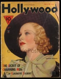 8x834 HOLLYWOOD magazine March 1935 great cover art of beautiful Ginger Rogers!
