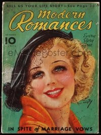 8x724 MODERN ROMANCES magazine October 1935 great cover art of veiled blonde by Earl Christy!