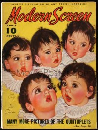 8x871 MODERN SCREEN magazine April 1936 great art of the Dionne Quintuplets by Earl Christy!