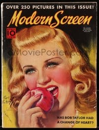 8x877 MODERN SCREEN magazine April 1938 great cover art of Ginger Rogers w/apple by Earl Christy!