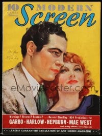 8x863 MODERN SCREEN magazine February 1934 great cover art of Max Baer & Myrna Loy!