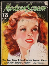 8x869 MODERN SCREEN magazine February 1936 great cover art of Katharine Hepburn by Earl Christy!