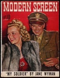 8x886 MODERN SCREEN magazine January 1943 great cover art of Ronald Reagan & Jane Wyman!