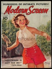 8x879 MODERN SCREEN magazine July 1938 cover art of Simone Simon playing tennis by Earl Christy!