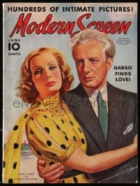 8x878 MODERN SCREEN magazine June 1938 art of Greta Garbo & Leopold Stokowski by Earl Christy!
