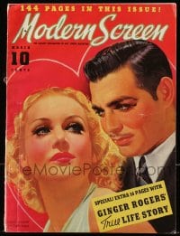 8x874 MODERN SCREEN magazine March 1937 great cover art of beautiful Carole Lombard & Clark Gable!