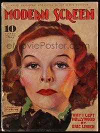 8x865 MODERN SCREEN magazine May 1934 great cover art of Katharine Hepburn by Rolf Armstrong!