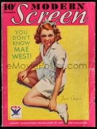 8x862 MODERN SCREEN magazine November 1933 great cover art of Janet Gaynor in tennis outfit!