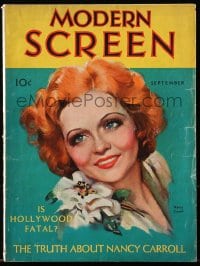 8x857 MODERN SCREEN magazine September 1931 great cover art of pretty Nancy Carroll!