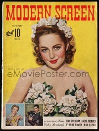 8x885 MODERN SCREEN magazine September 1942 great cover art of Olivia De Havilland!
