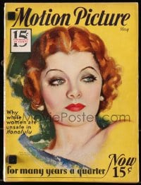 8x894 MOTION PICTURE magazine May 1932 great cover art of sexy Myrna Loy by Marland Stone!