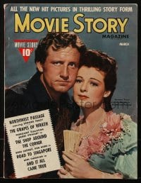 8x911 MOVIE STORY magazine March 1940 great cover portrait of Spencer Tracy & Ruth Hussey!