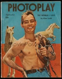 8x947 PHOTOPLAY magazine September 1948 cover portrait of barechested Alan Ladd by Paul Hesse!