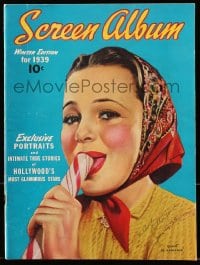 8x773 SCREEN ALBUM magazine Winter 1939 great cover portrait of Olivia De Havilland w/ candy cane!
