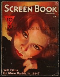 8x776 SCREEN BOOK magazine January 1934 great cover portrait of pretty young Katharine Hepburn!