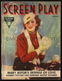 8x789 SCREEN PLAY magazine February 1937 great cover portrait of Ida Lupino by Edwin Bower Hesser!
