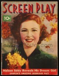 8x788 SCREEN PLAY magazine October 1936 great cover portrait of pretty Josephine Hutchinson!