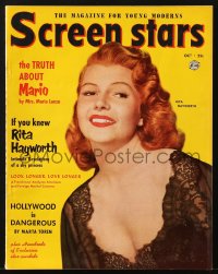 8x794 SCREEN STARS magazine October 1952 great cover portrait of sexy Rita Hayworth in black lace!