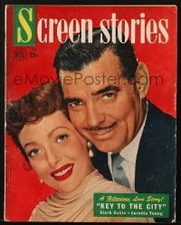 8x795 SCREEN STORIES magazine February 1950 great cover portrait of Clark Gable & Loretta Young!