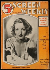 8x803 SCREEN WEEKLY magazine December 10, 1932 cover portrait of Gwili Andre in Radio Pictures!