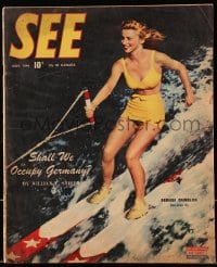 8x806 SEE magazine November 1944 sexy Barbara Chambliss, waterskiing imported from the Riviera!