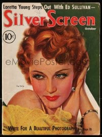 8x808 SILVER SCREEN magazine October 1935 great cover art of beautiful Fay Wray by Marland Stone!