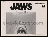 8x543 JAWS pressbook 1975 art of Steven Spielberg's classic man-eating shark attacking swimmer!