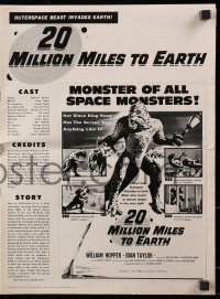 8x452 20 MILLION MILES TO EARTH pressbook 1957 out-of-space creature invades the Earth!