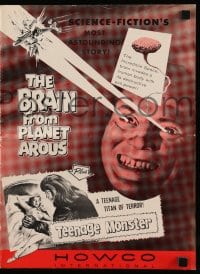 8x477 BRAIN FROM PLANET AROUS/TEENAGE MONSTER pressbook 1957 wacky monster with rays from eyes!