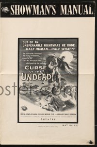 8x493 CURSE OF THE UNDEAD pressbook 1959 art of lustful fiend on horseback in graveyard by Brown!
