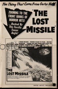 8x563 LOST MISSILE pressbook 1958 horror of horrors from outer Hell comes to burn the world alive!