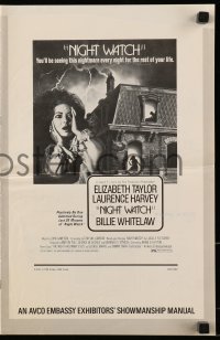 8x584 NIGHT WATCH pressbook 1973 Elizabeth Taylor, Laurence Harvey, English horror!