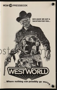 8x653 WESTWORLD pressbook 1973 Michael Crichton, cool artwork of cyborg Yul Brynner by Neal Adams!