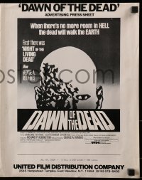 8x668 DAWN OF THE DEAD press sheet 1979 George Romero, there's no more room in HELL for the dead!