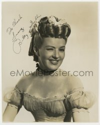 8y156 BETTY GRABLE signed 7.5x9.5 still 1940s sexy winking portrait wearing strapless dress!