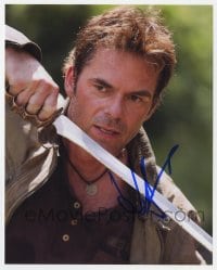 8y537 BILLY BURKE signed color 8x10 REPRO still 2000s close up in street clothes holding sword!