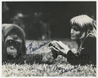 8y655 BO DEREK signed 8x10 REPRO still 1980s candid with orangutan when she made Tarzan the Ape Man!